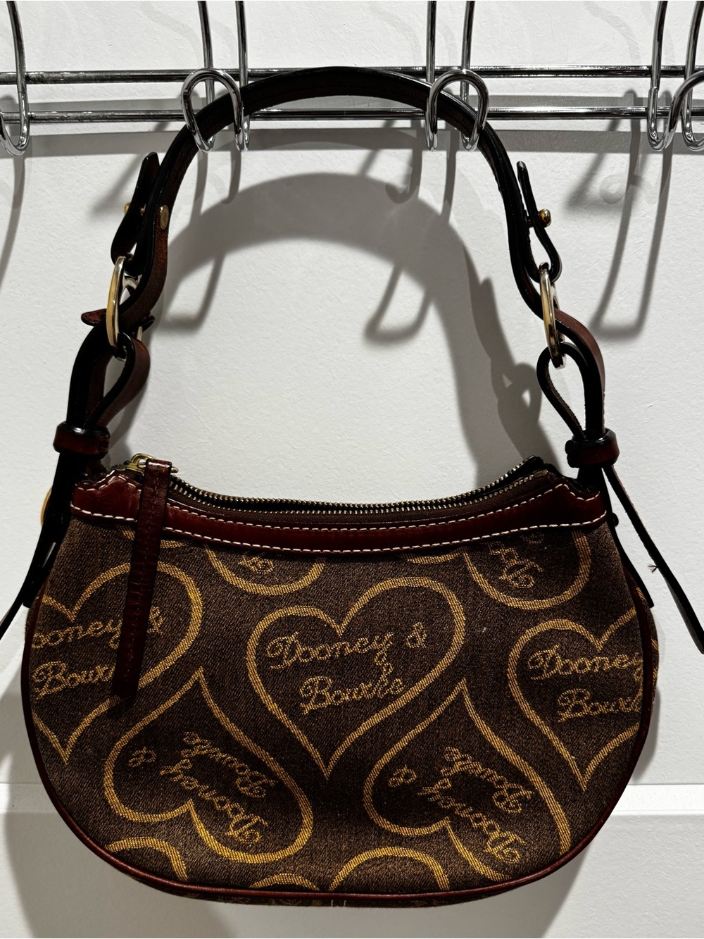 Vintage Dooney & Bourke Mini Hobi Brown Heart Logo Shoulder Bag